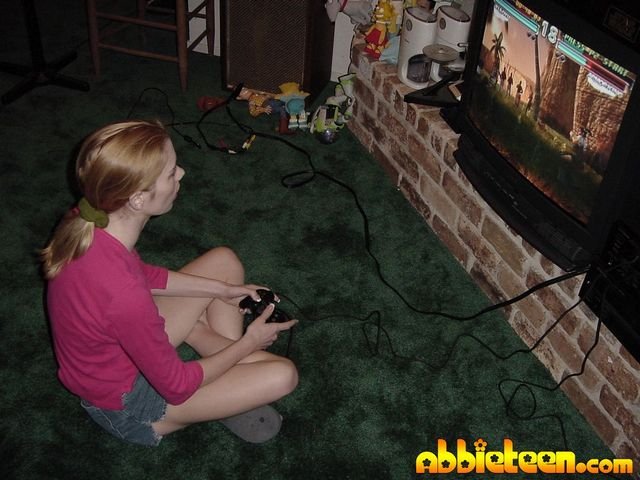 Gamer Chick Abbie Playing Playstation 2