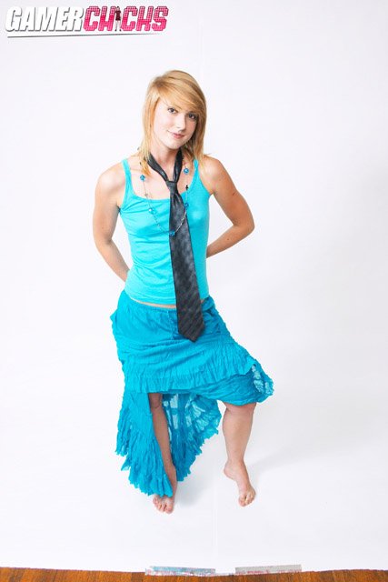 Hipster Molly Dancing Topless in Bright Blue Dress and Tie