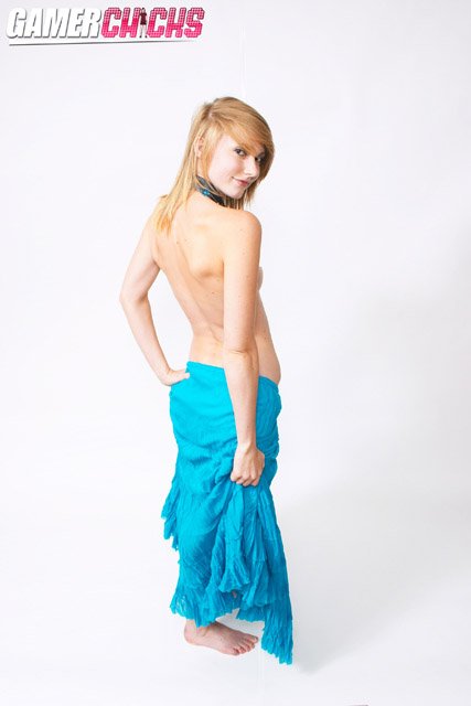 Hipster Molly Dancing Topless in Bright Blue Dress and Tie